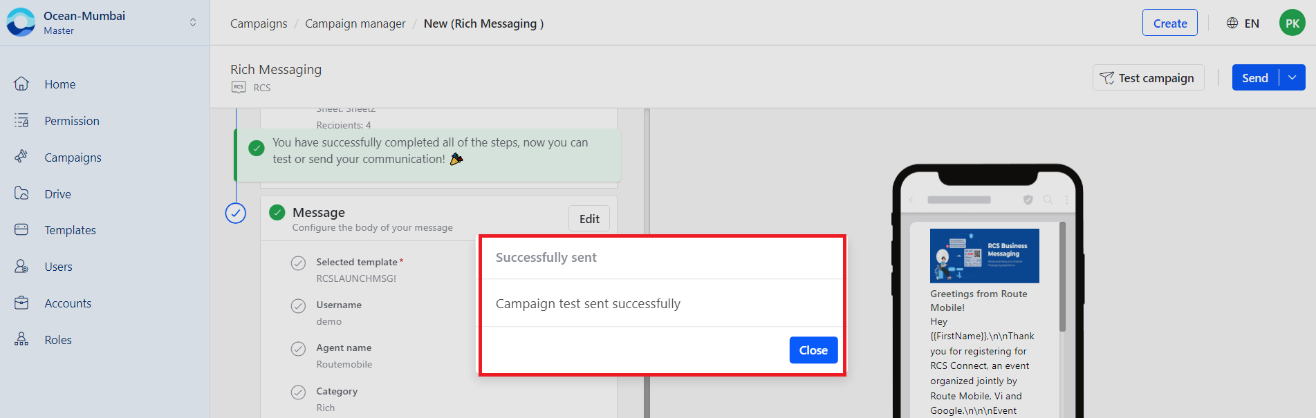 RBM test campaign confirmation