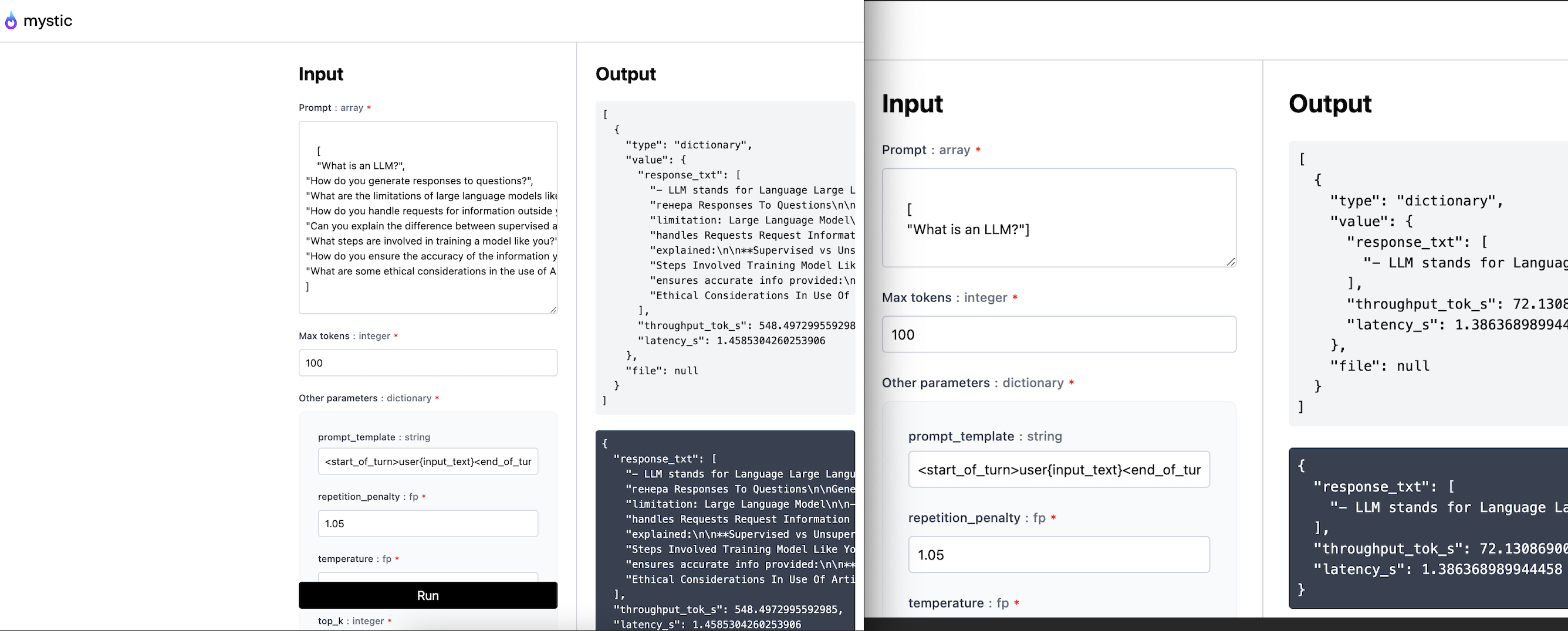 On the left the batch_size=8 test and on the right the batch_size=1 test