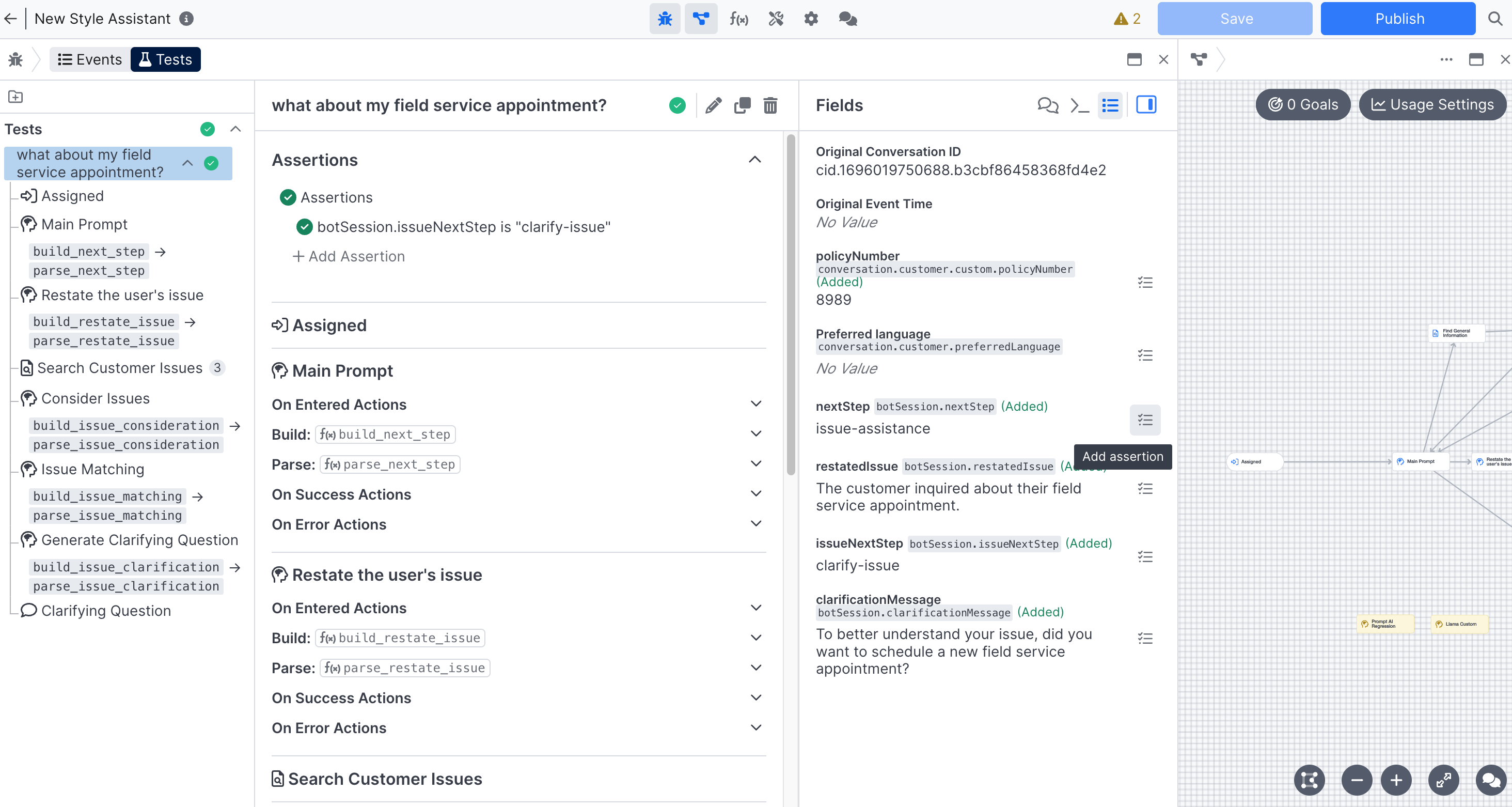 Adding a field assertion from the Field Inspector