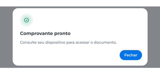 Após clicar em “Baixar comprovante”, o sistema processará a solicitação e disponibilizará o comprovante de liquidação em formato PDF