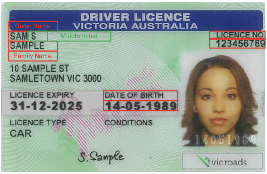 Victoria Driver Licence - pre 7 November 2022 sample - front