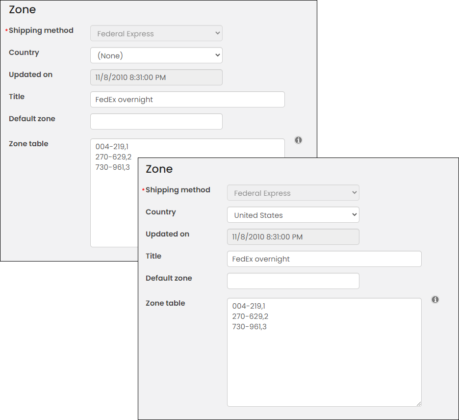 Specifying the shipping zone