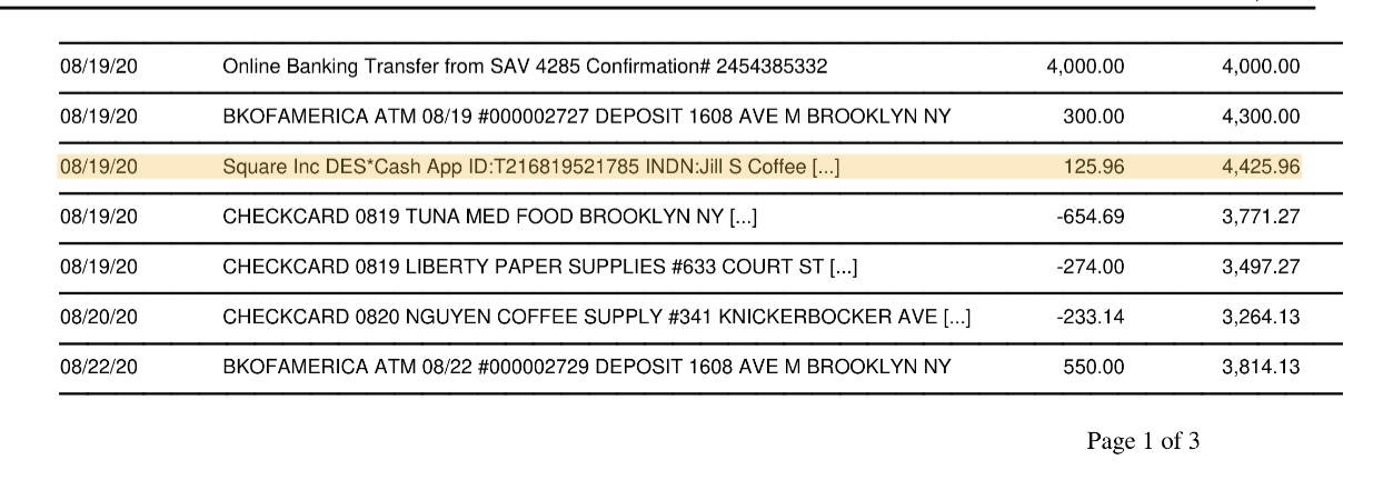 Transaction highlighted in document