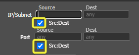 Ip and port filter source and destination checkbox