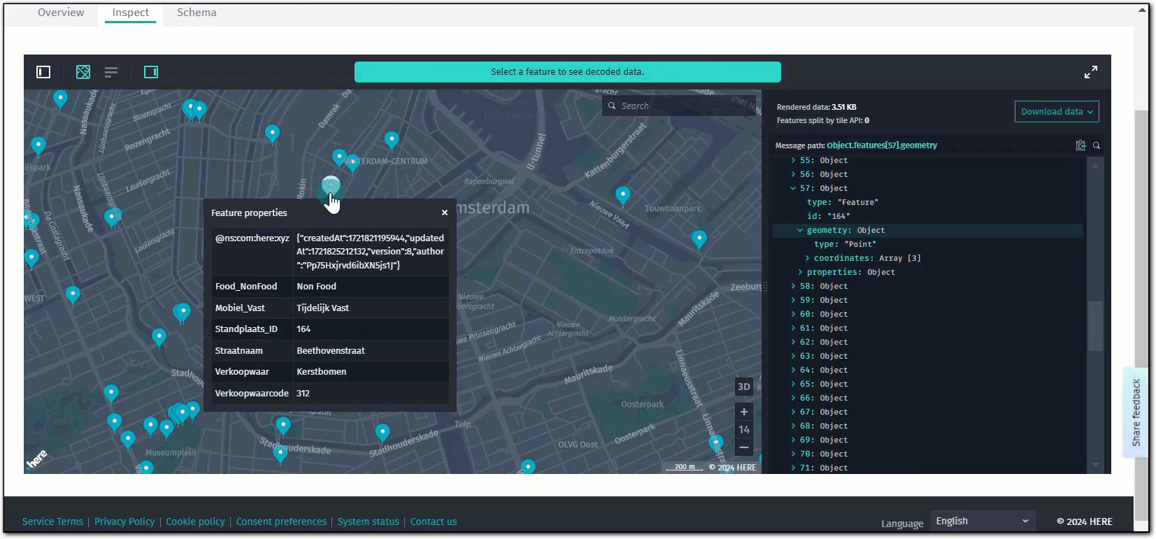 Viewing layer data in the HERE platform