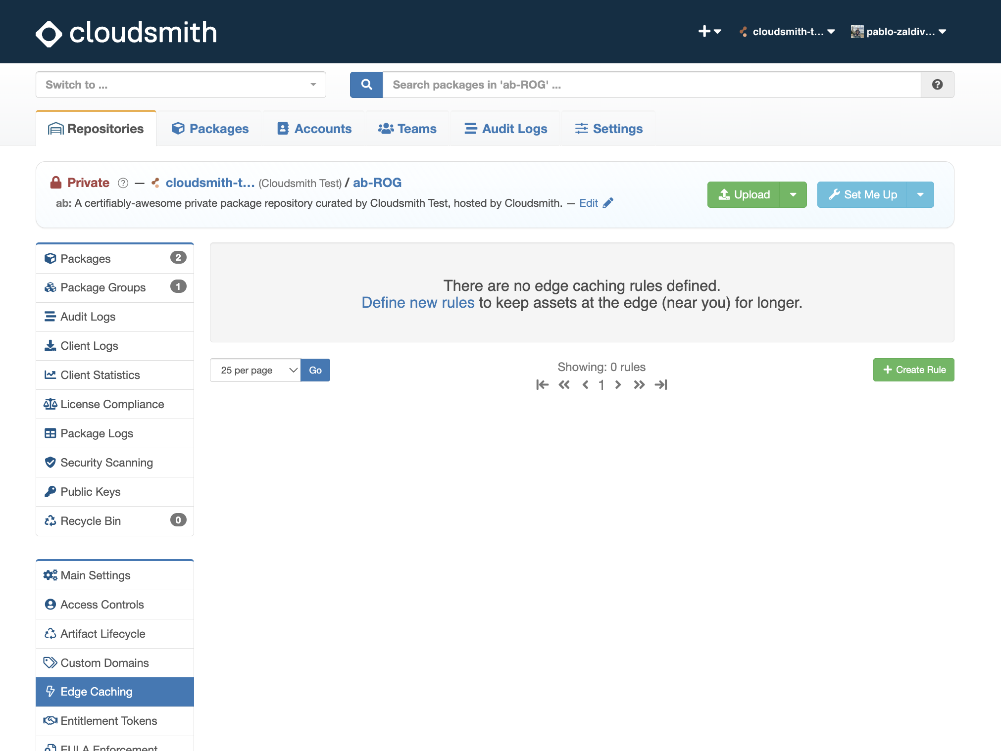 Edge Caching Create Rule button