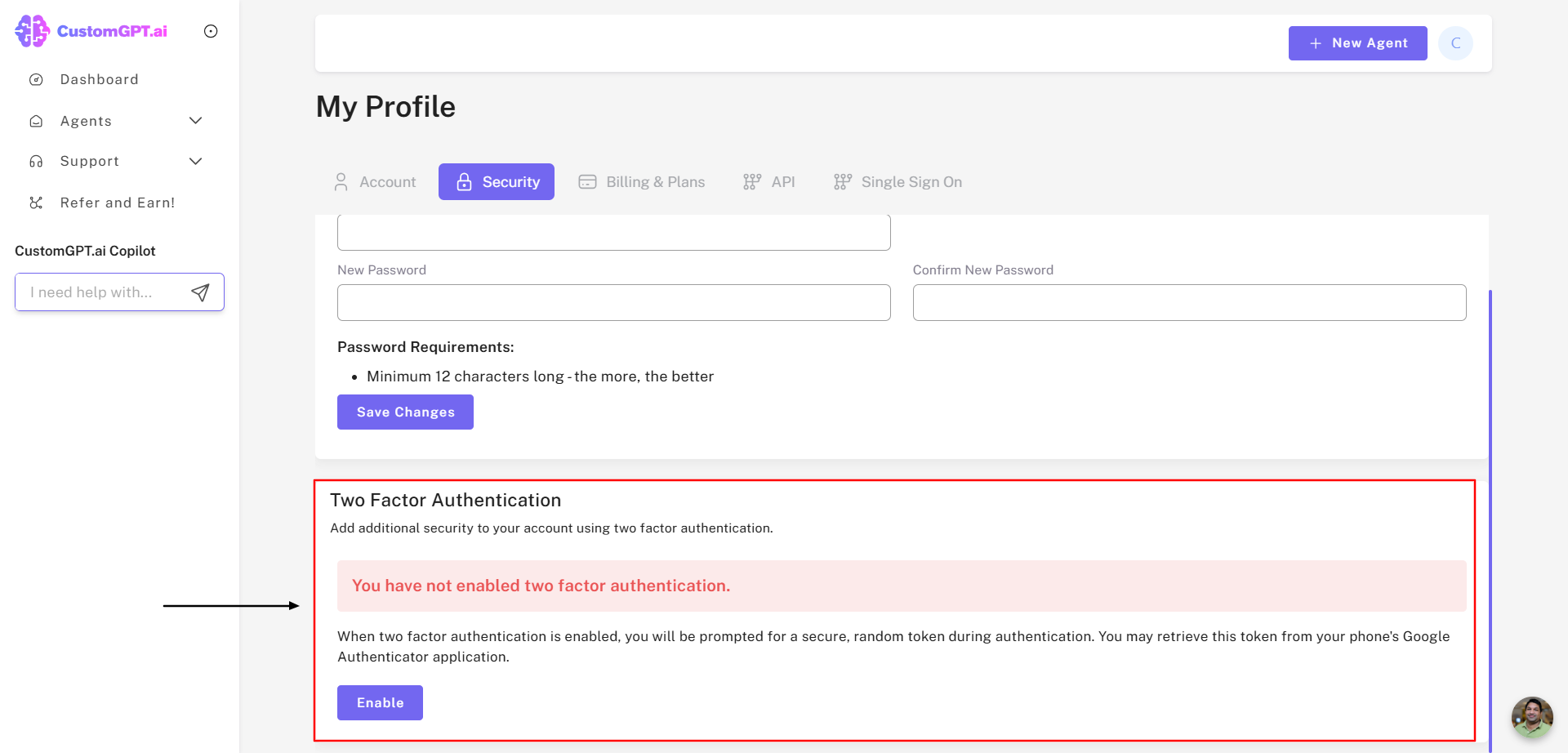 Enable Two Factor Authentication (2FA)