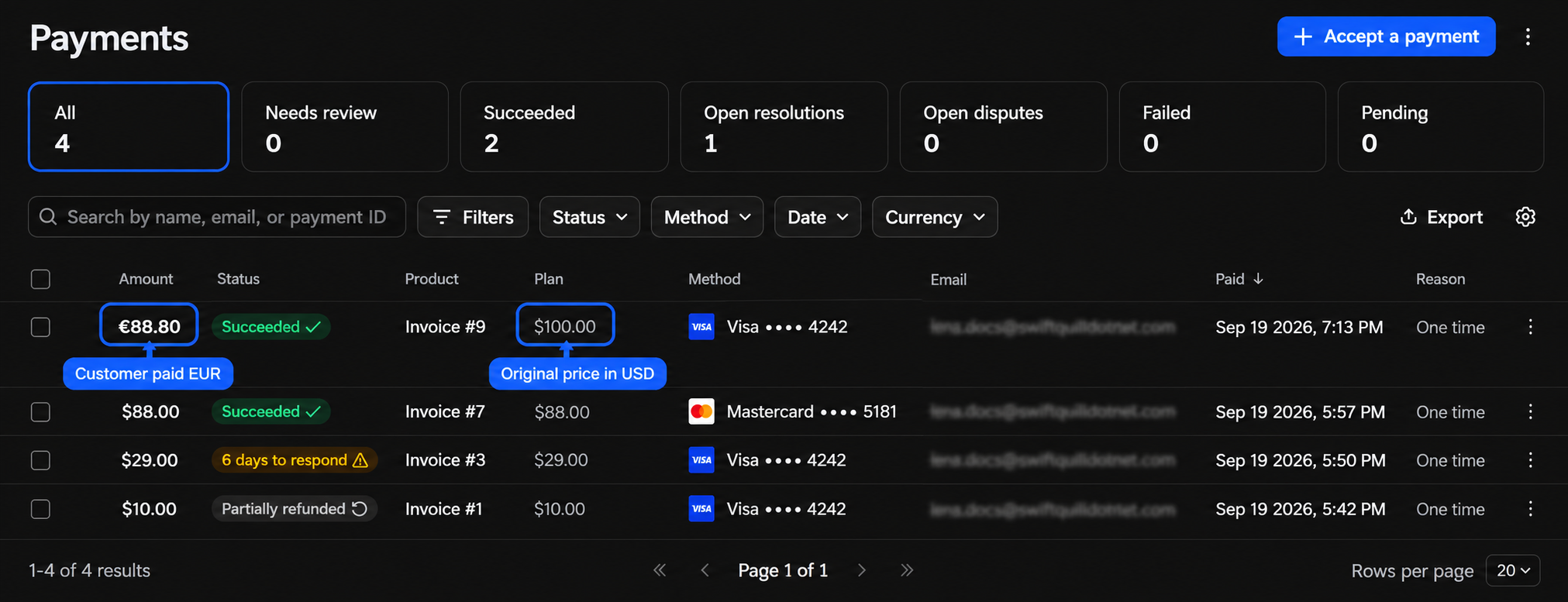 Customer payment and original plan price in Whop