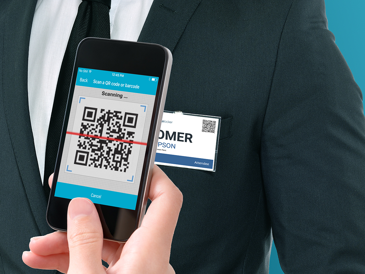 Scan the QR code on a name tag to capture the person's contact information.