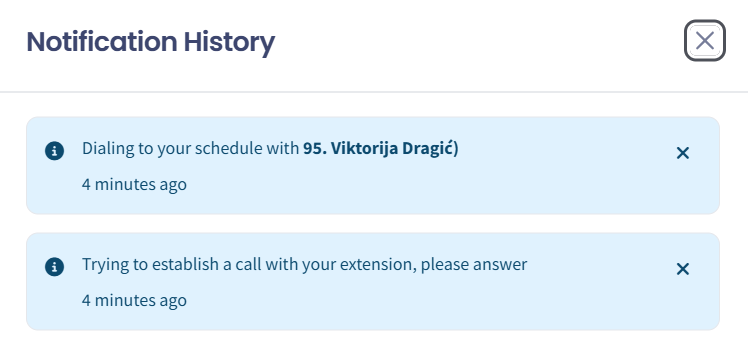 Screenshot of the popup with recent notifications