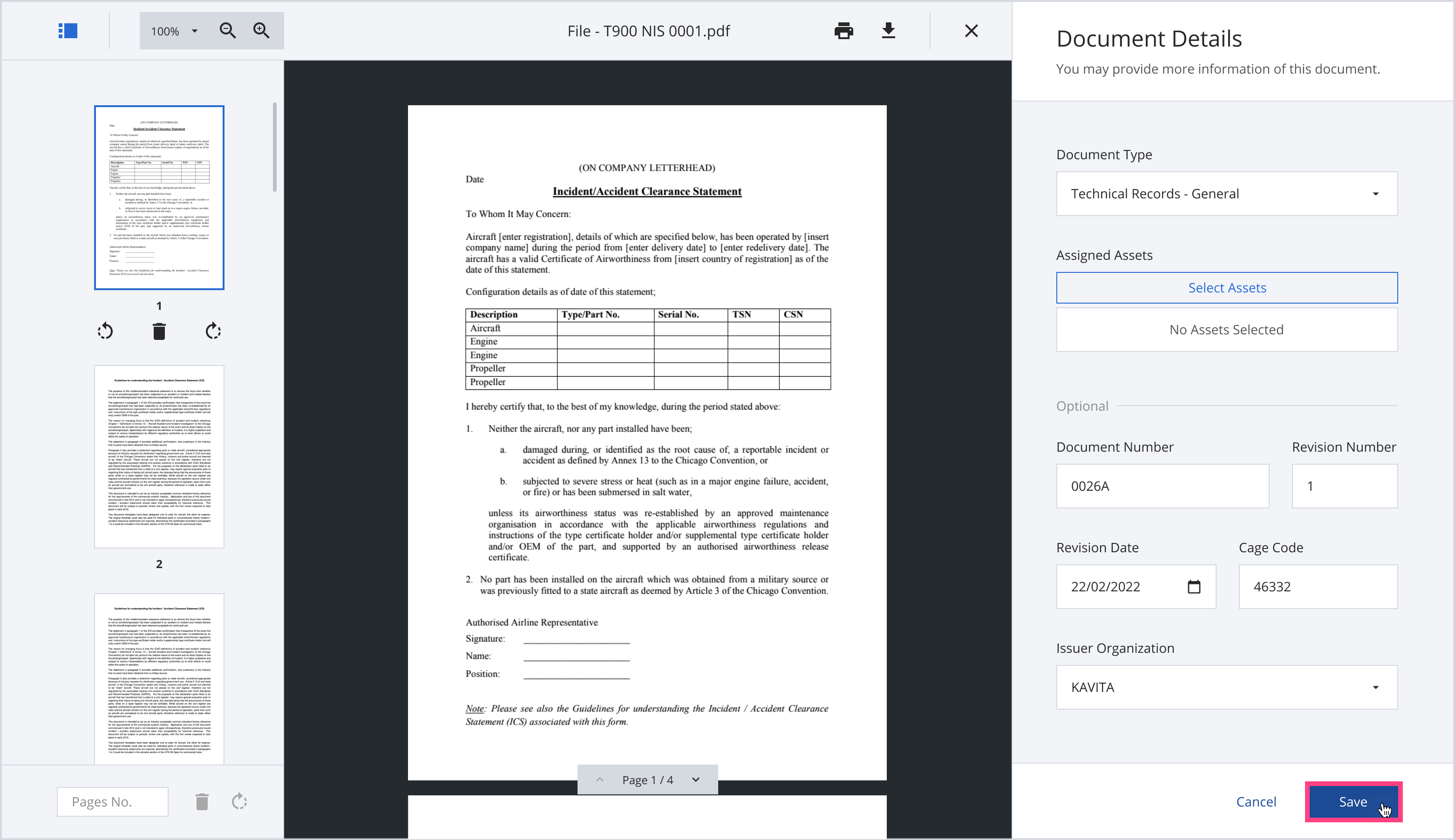 Save your updated document details