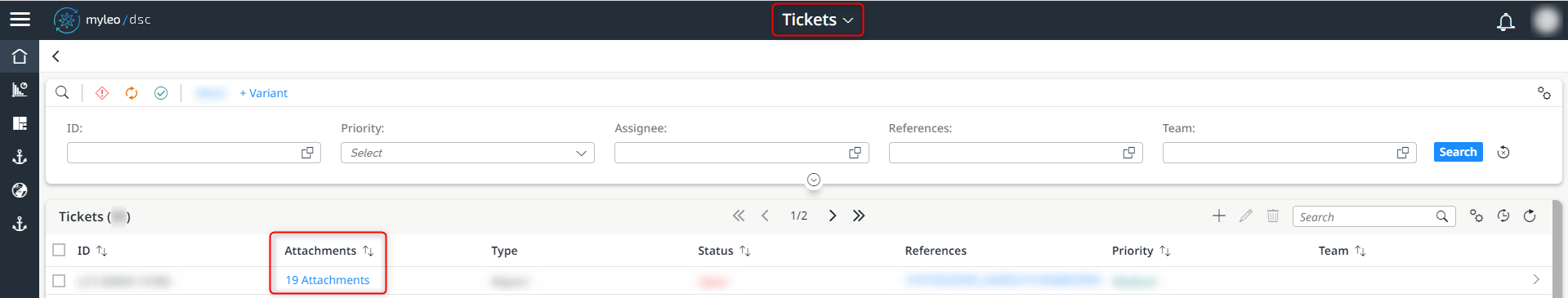 New column "Attachments" within the ticket worklist