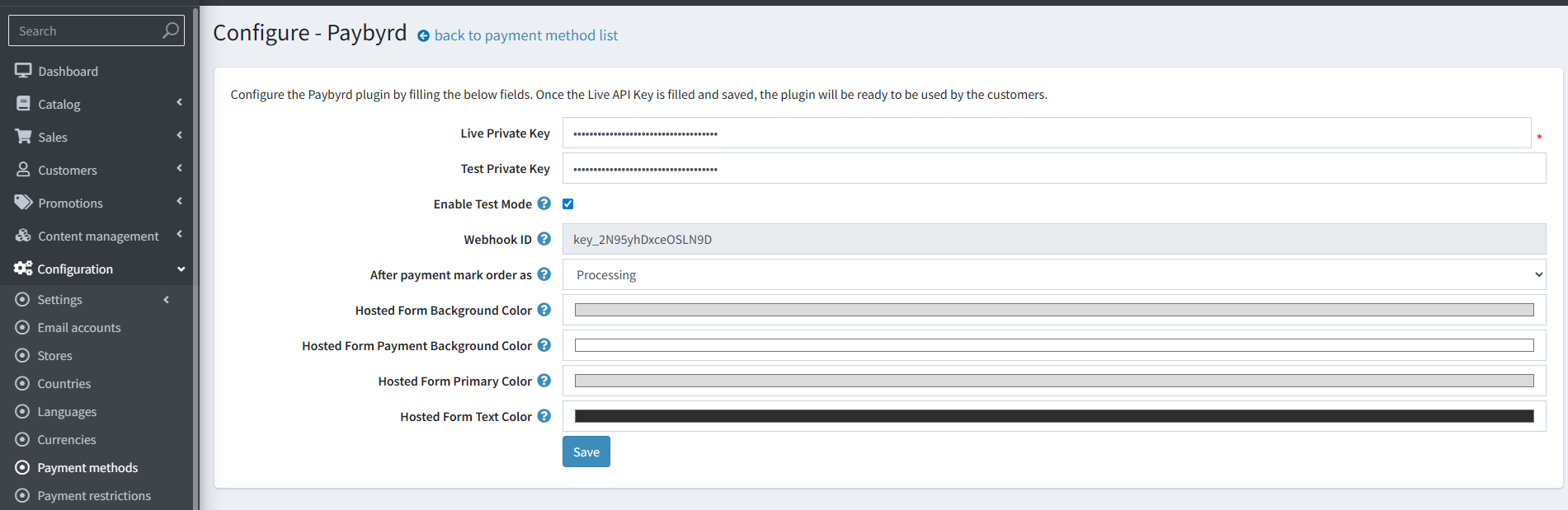 Configuring the Paybyrd nopCommerce plugin
