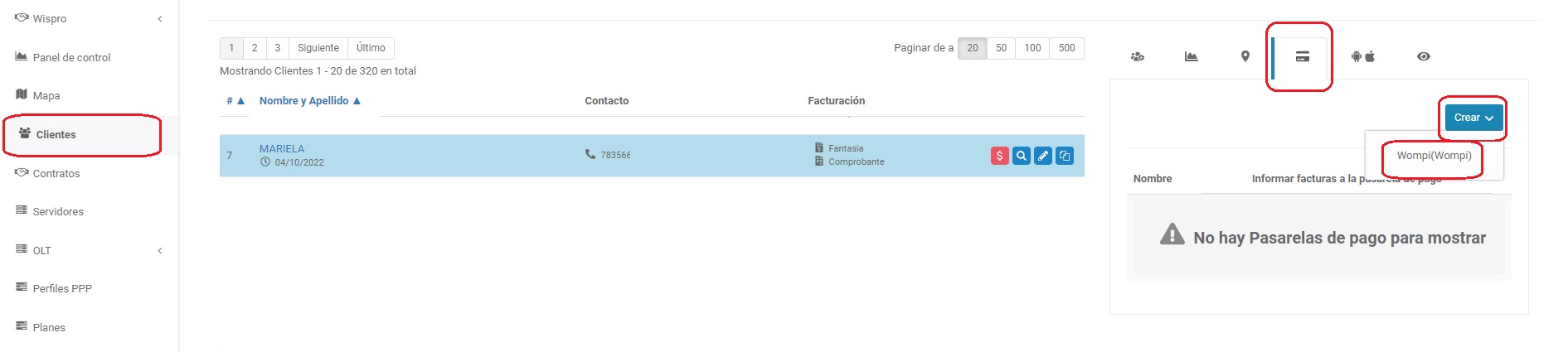 Dar de alta la pasarela de pago wompi en los clientes