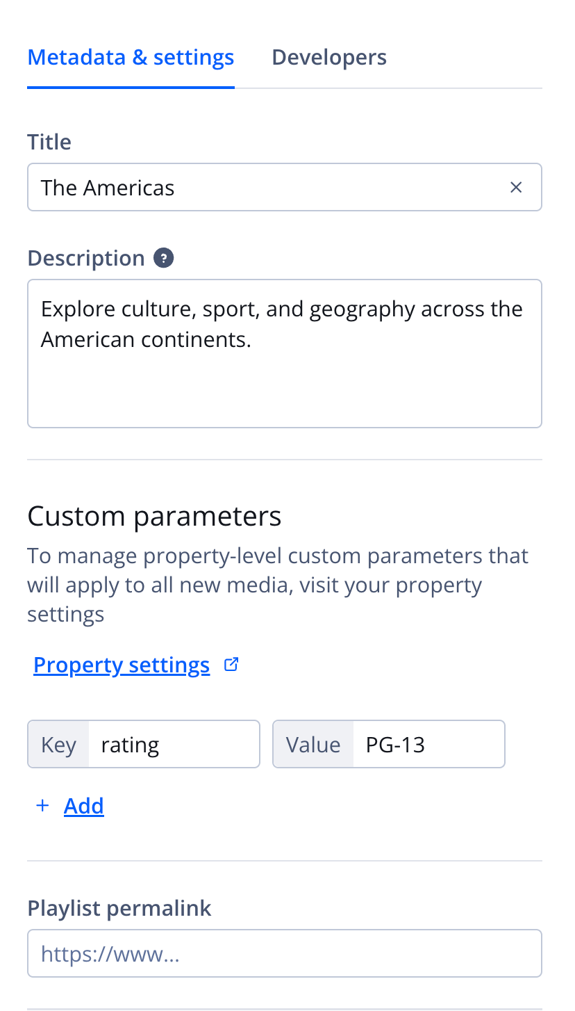 Playlist metadata section