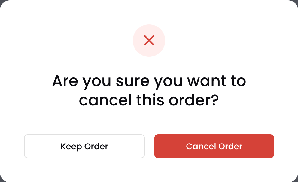 The Cancel Order confirmation