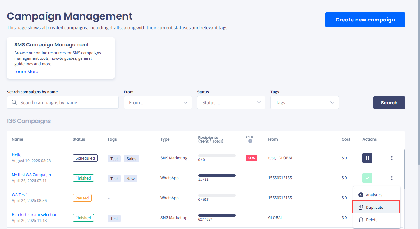 Screenshot of the Duplicate control