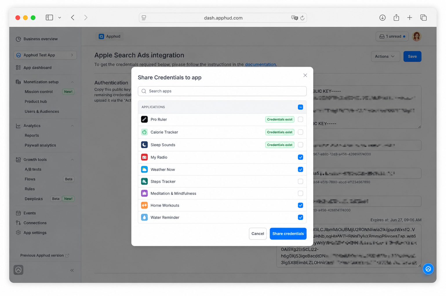 Share Apple Search Ads credentials to other apps