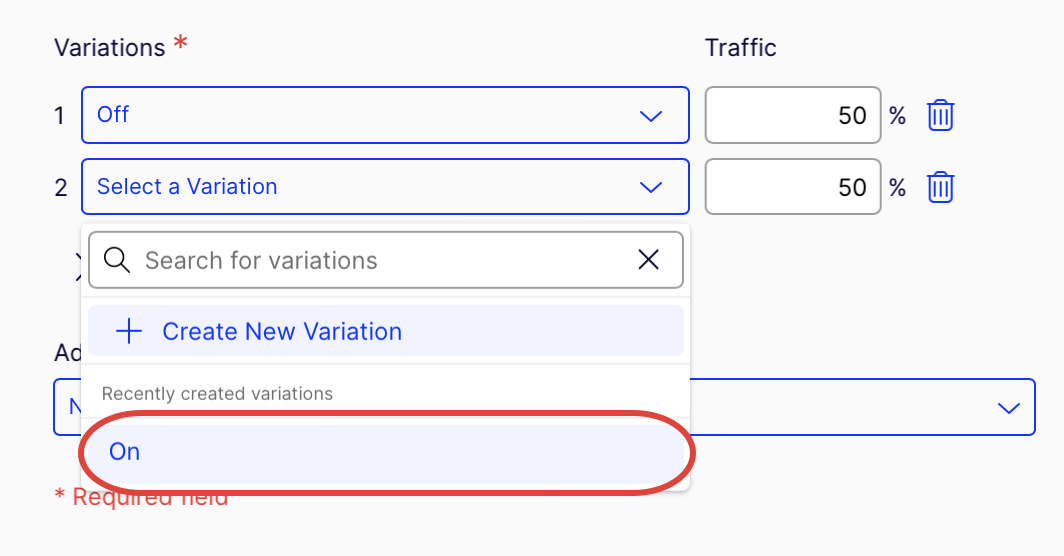 select the on variation