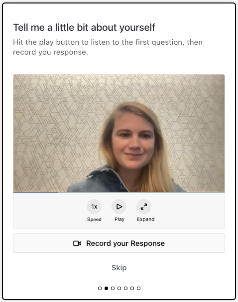Video Question is first presented in the screen above. To access the response video player, click on "Record your Response" to move to the next screen to begin recording the response.