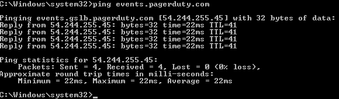 A screenshot of the command line showing successful ping results