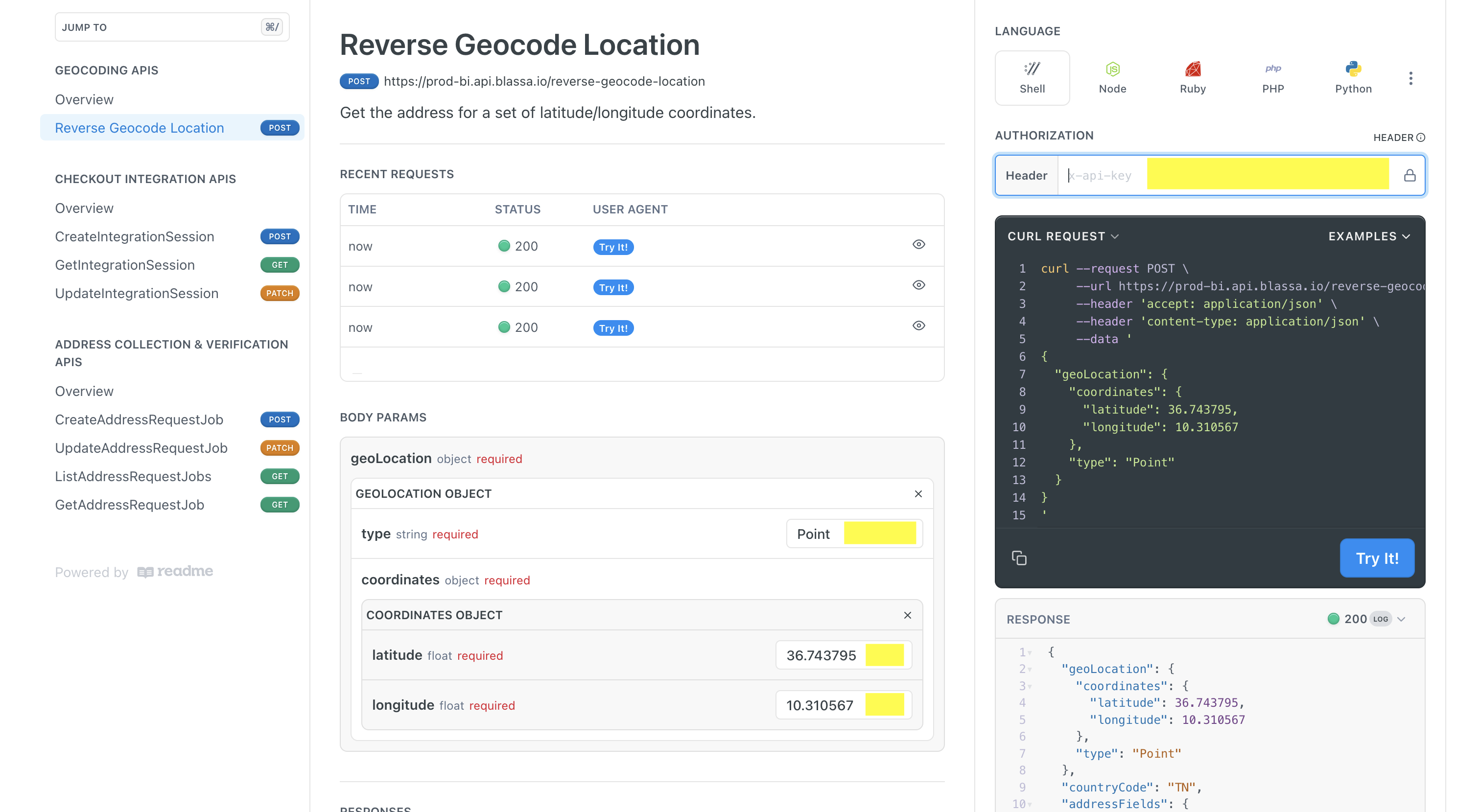 API calls in the Blassa readme