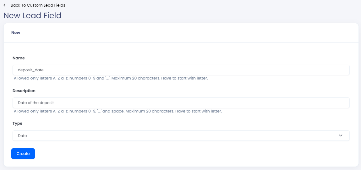 Screenshot of lead field settings