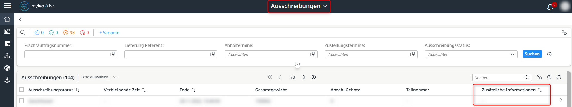 Anzeige der Spalte "Zusätzliche Informationen"
