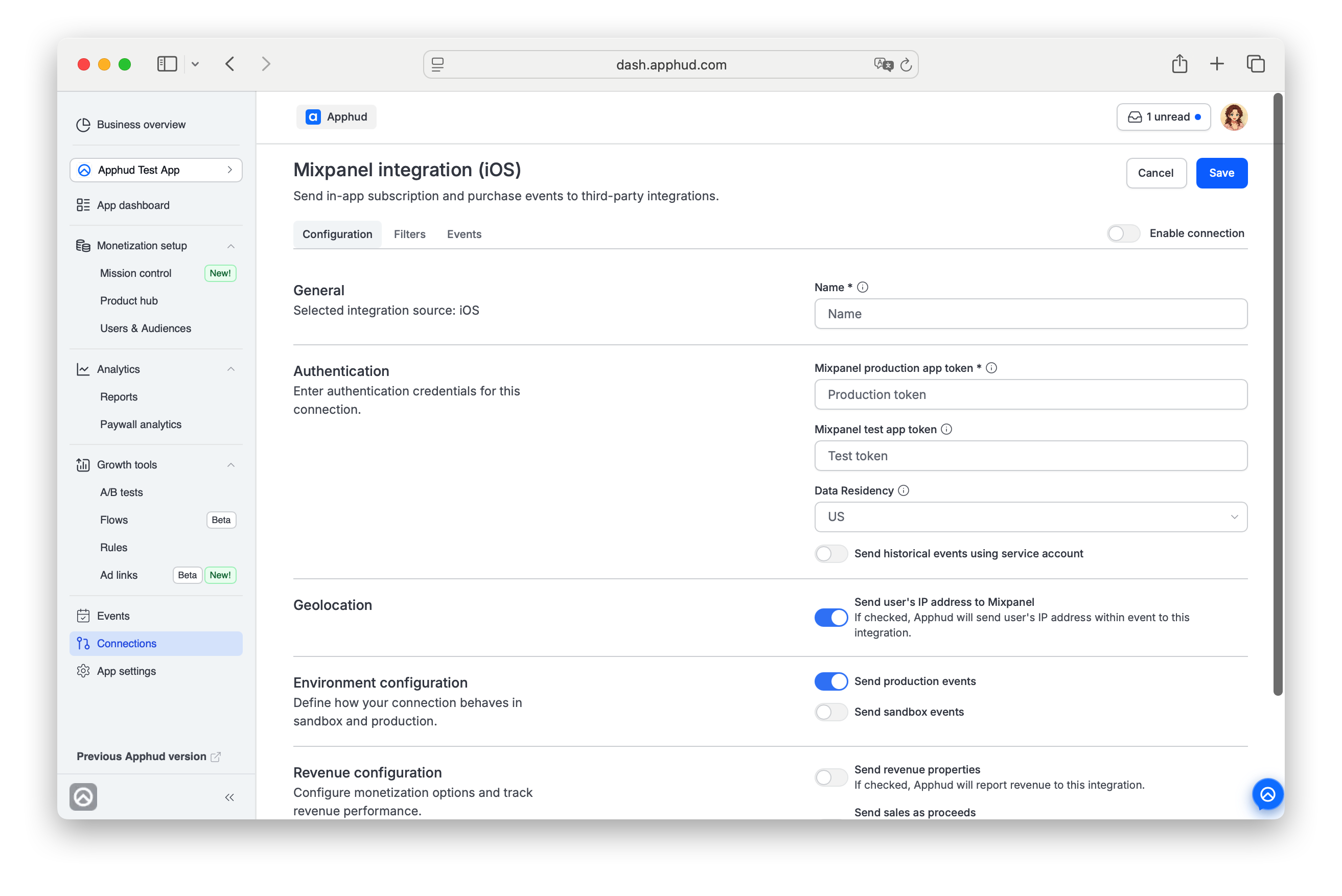 Apphud - Mixpanel production token