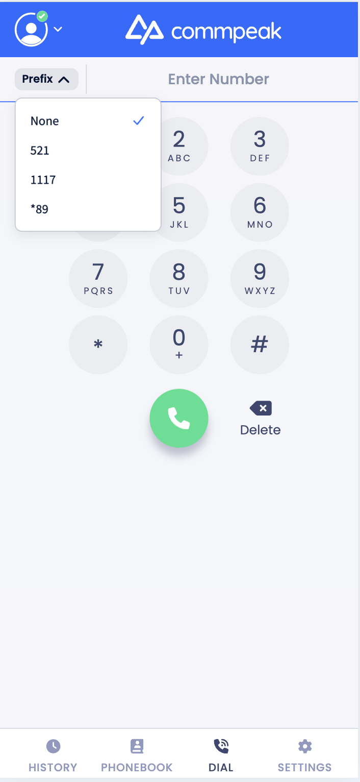 Screenshot with selecting a prefix