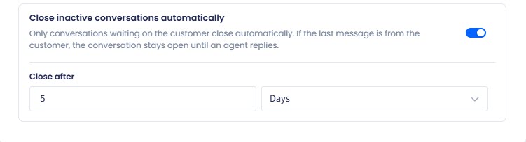 Screenshot with setting when to automatically close conversations