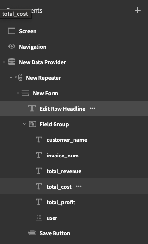 Edit screen component tree