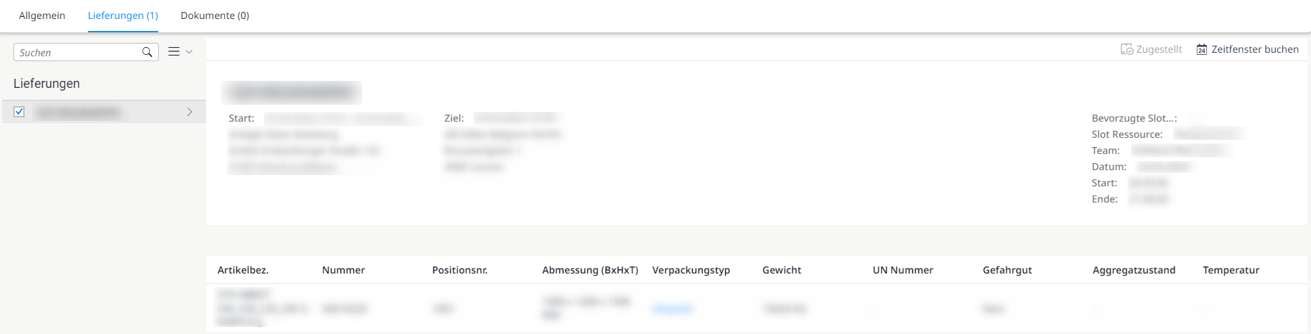 Übersichtlichere Ansicht des Tabs "Lieferungen"
