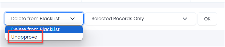 Screenshot of selecting the unapprove action