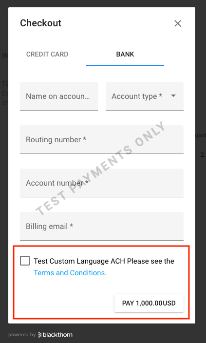 Custom ACH Language and Terms and Conditions Link