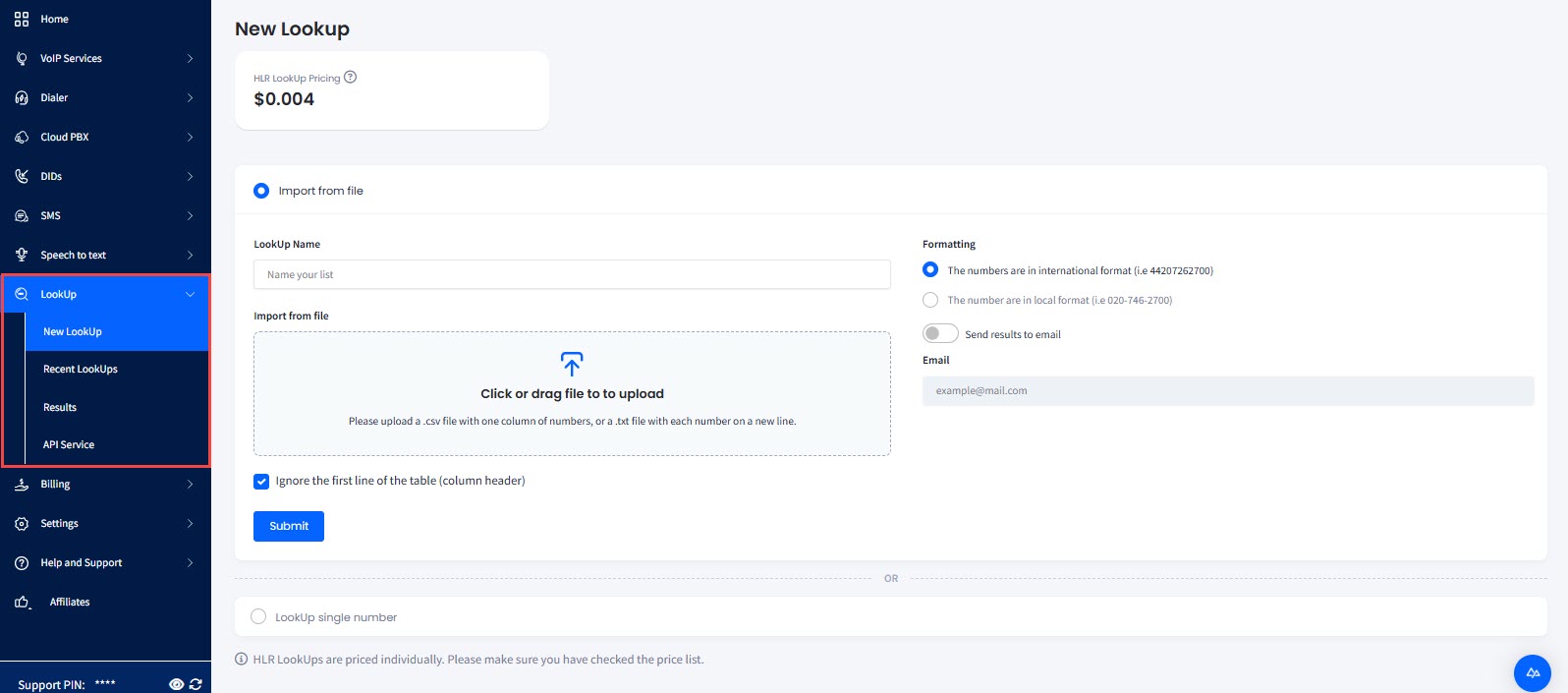 Screenshot of running a new lookup
