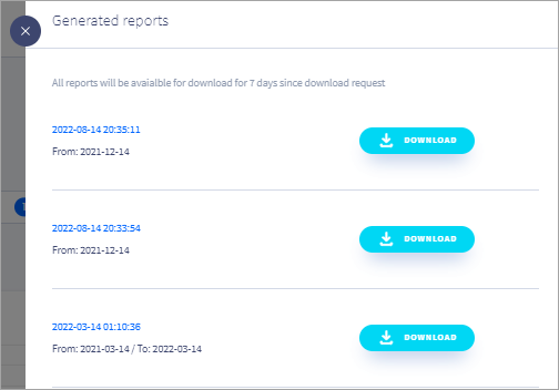 Screenshot of the generated reports download buttons