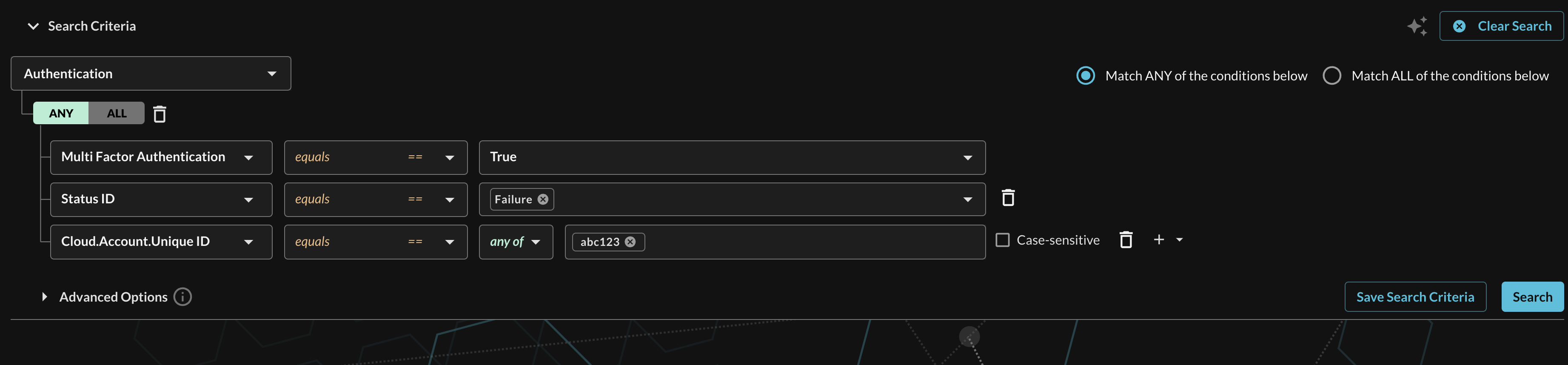 FIG. 8 - A complex multi-nested conditional Event-based search