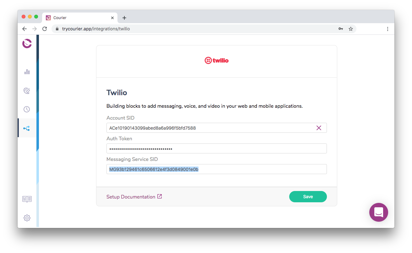 1 - Courier's Twilio configuration page.png