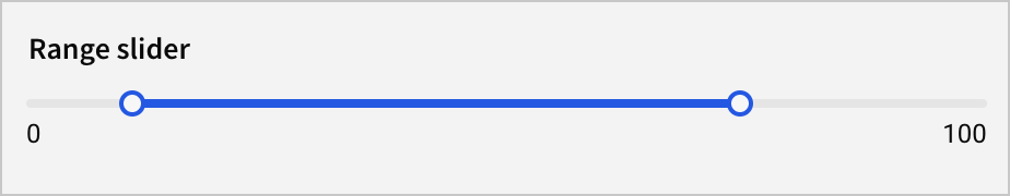 Range slider with a minimum value of 10 and a maximum value of 75 selected, with the space in between the min and max highlighted.