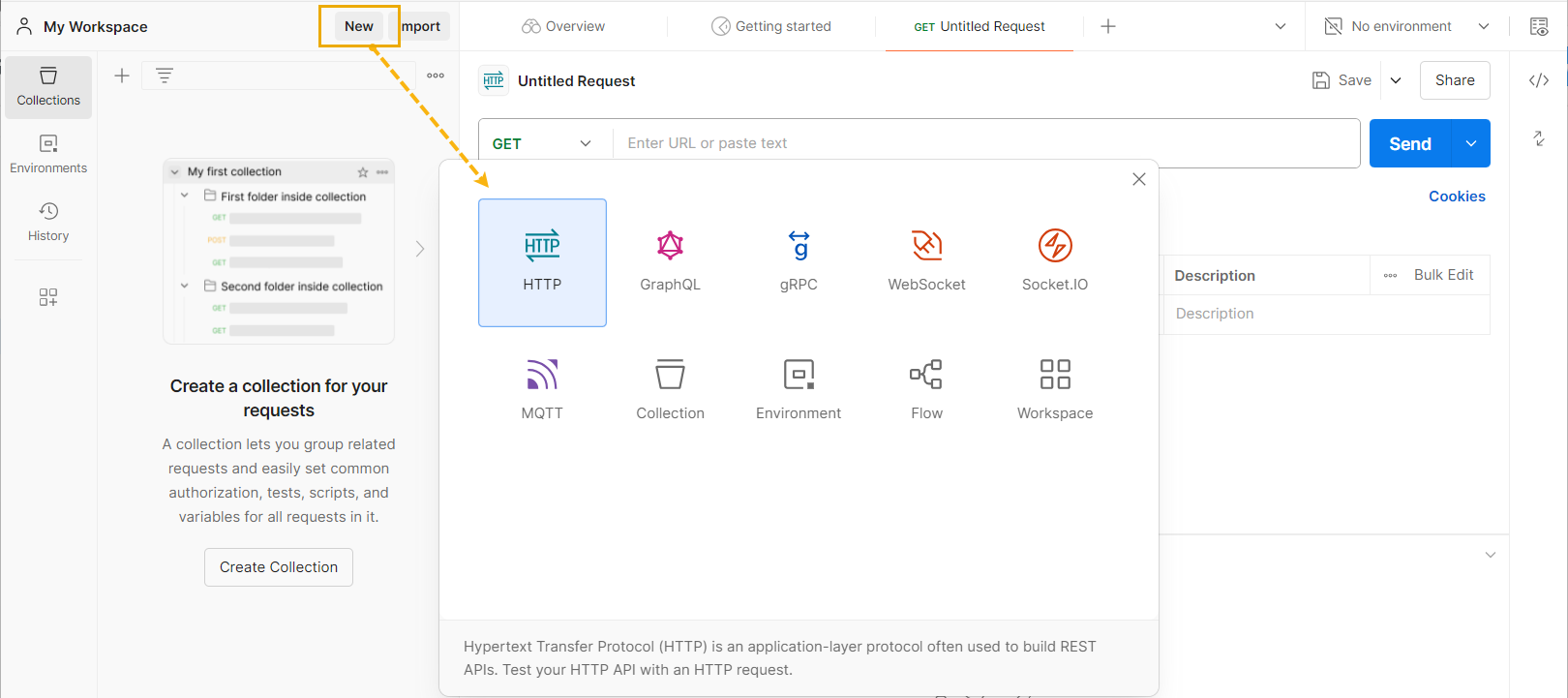 Creating new HTTP request in Postman