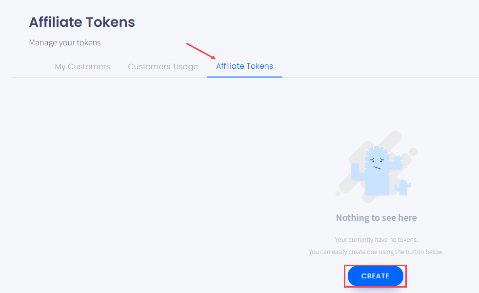 Screenshot of the Affiliate Tokens tab