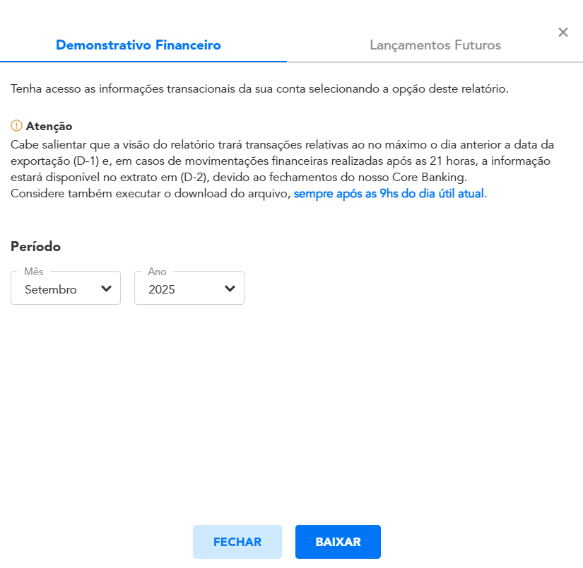 Modal de download de relatórios