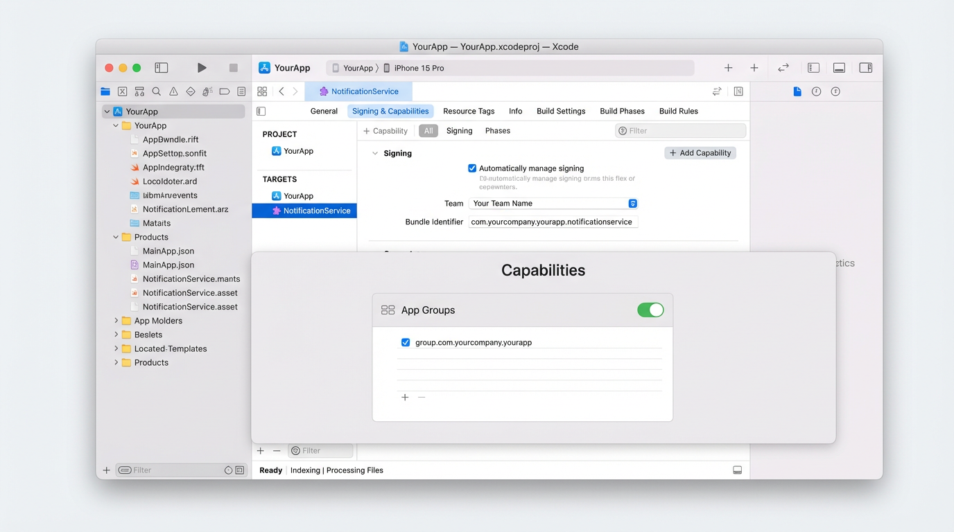 Extension capabilities — App Groups with the same group ID