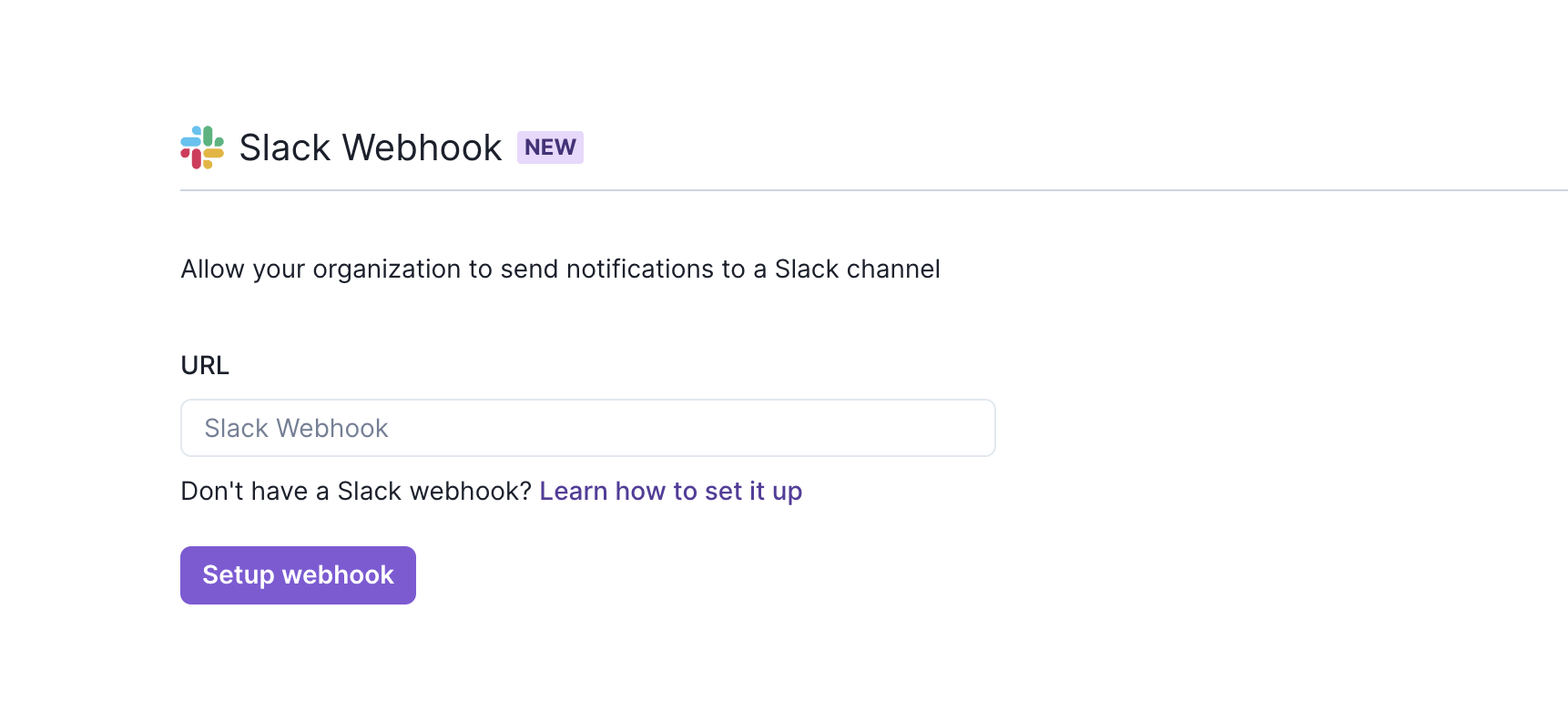 Screenshot of the Slack webhook settings in Soc