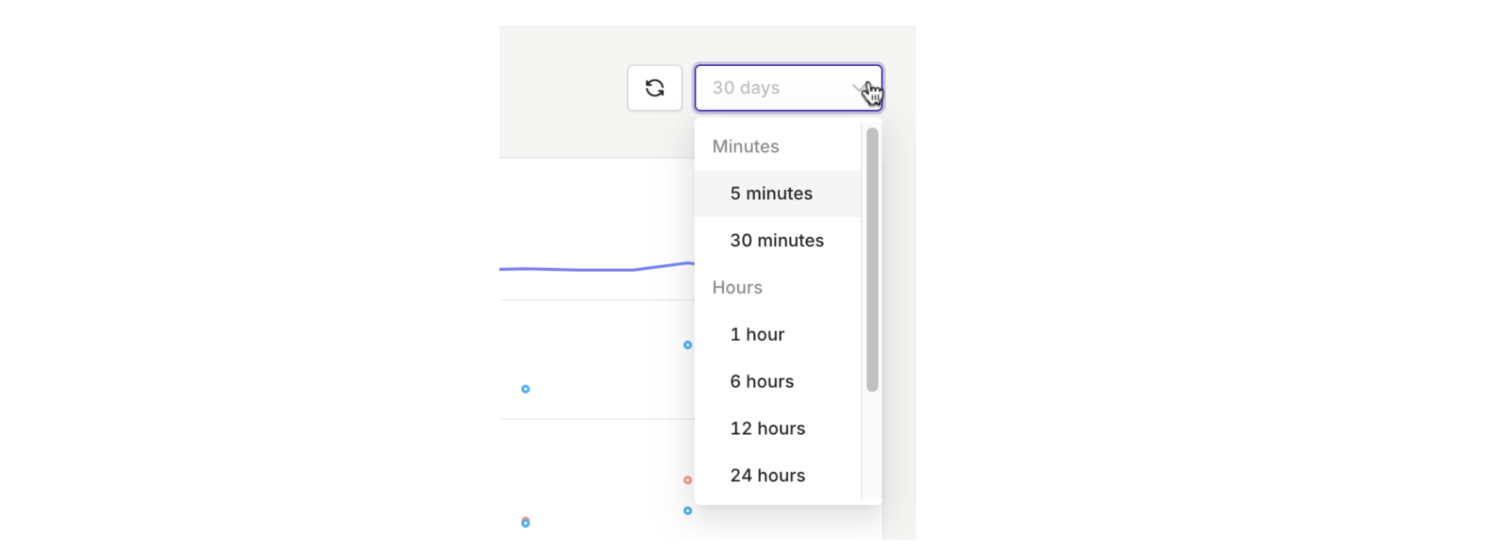 You can choose a period from 5 minutes to 30 days.