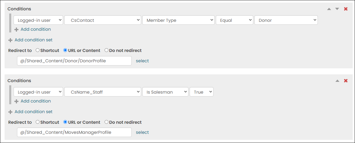 Redirecting a user to a specific account page based on whether they are a donor or moves manager