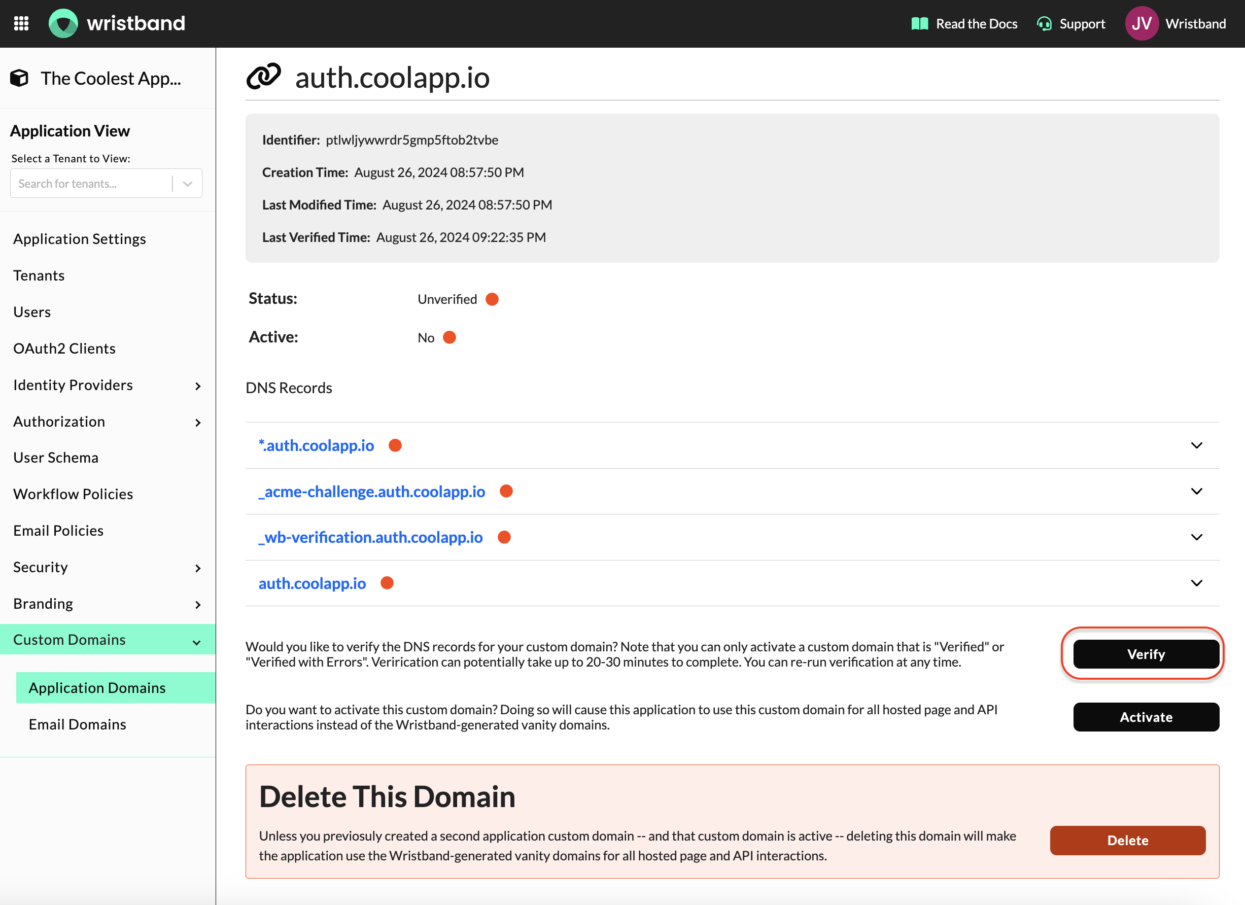 Verify Custom Domain