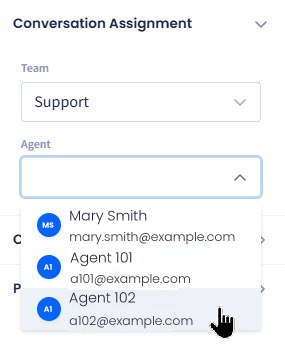 Screenshot of the conversation assignment agent picker