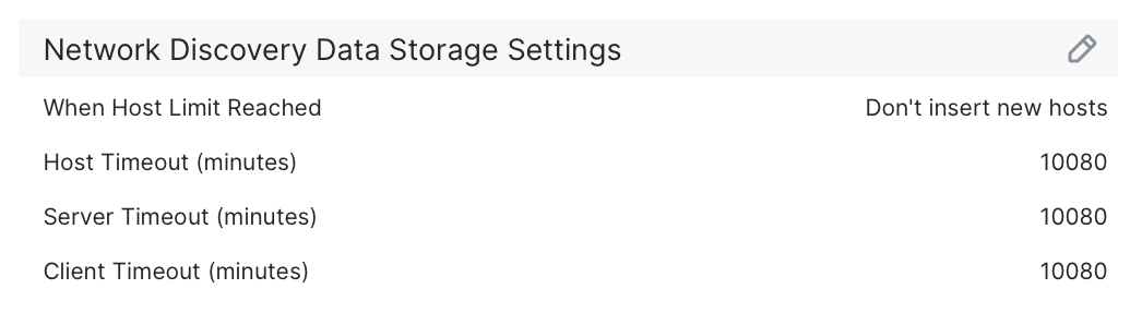 Network discovery data storage settings under the **Advanced** tab